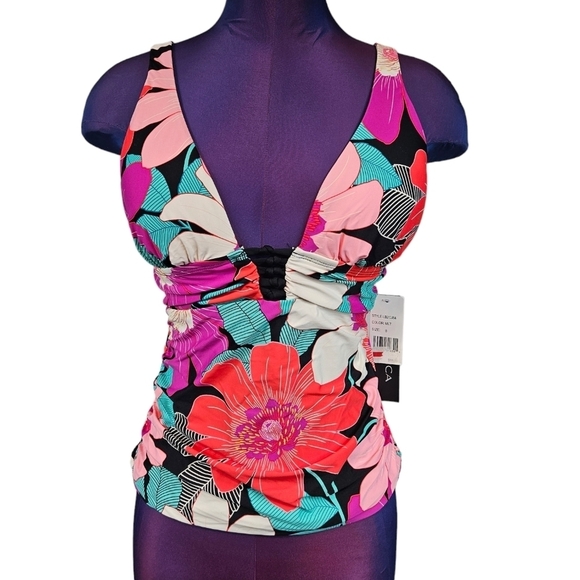 NWT La Blanca Bloom Plunge Floral Tankini Top Women's Swim‎ Multiple Sizes P32 - Picture 1 of 9